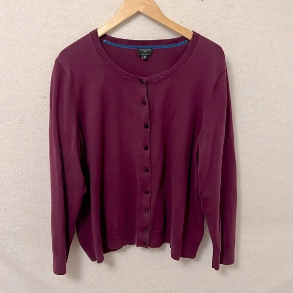 Talbots Pima Cotton Cardigan 3X - Wine Red - Picture 1 of 2